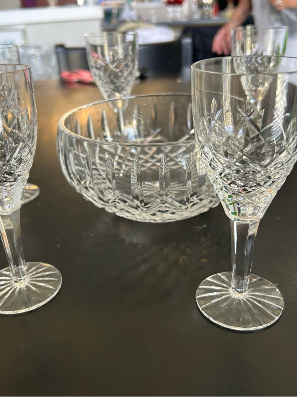 Vintage set cut crystal wine glasses and matching bowl